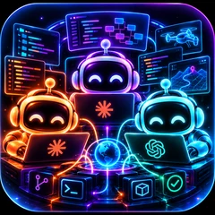 Three robot mascots at a command center