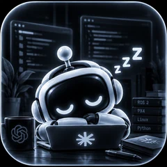 Robot mascot asleep, greyscale